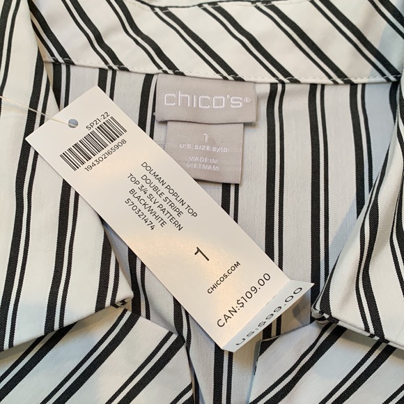 Chico’s Dolman Double Stripe Poplin Top NEW! - Picture 11 of 11